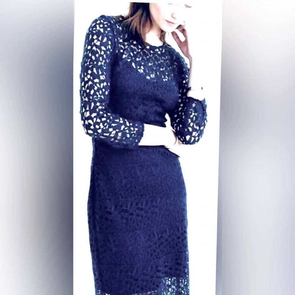 J. Crew Collection Lace Sheath Mini Dress Guipure Sheer in dark blue Size 0